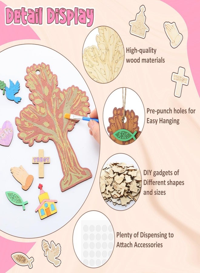 DoubleFill 24 Set Religious Easter DIY Crafts Jesus Wood Kit for Kids Christian Wooden Trees for Crafts Unfinished Wooden Crosses Ornaments for Vacation Bible School Sunday School Church Easter Decor - Image 3